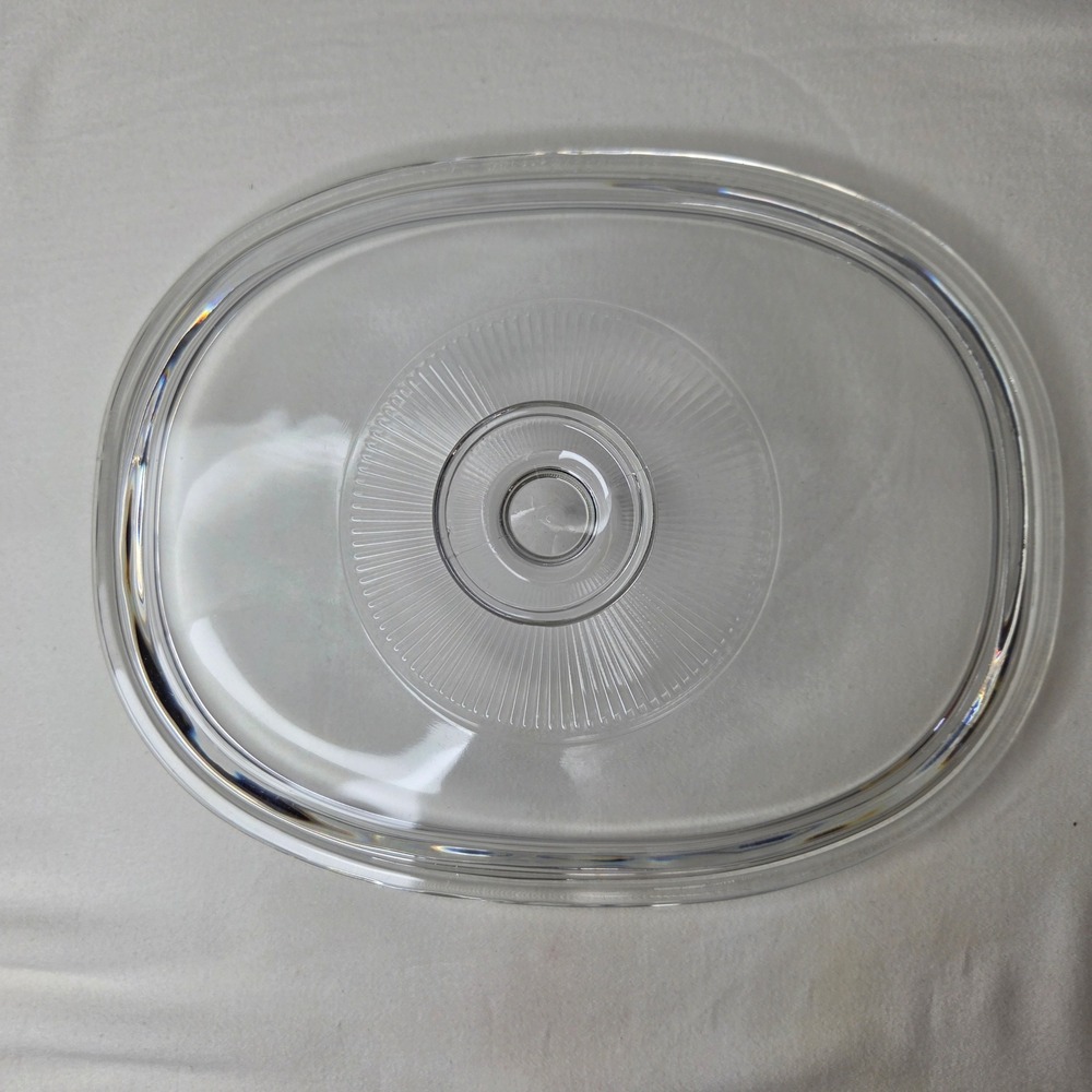 Vtg Pyrex F-12-C Clear Glass Oval Casserole Lid Sunburst 1.5 QT Replacement 9x7"